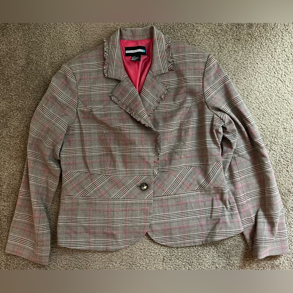 Requirements Plaid Blazer with Pink Interior